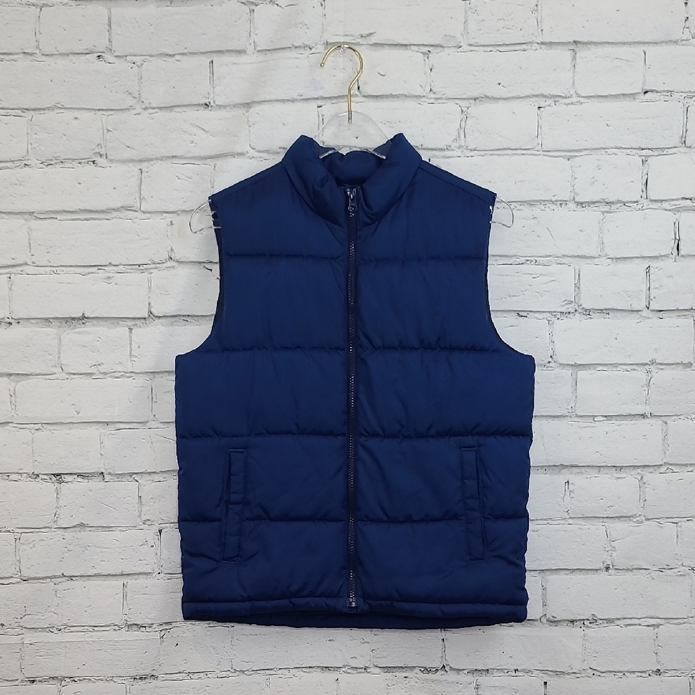 Old Navy Kids Full Zip Up Quilted Puffer Fleece Lined Vest Jacket in Navy/Black